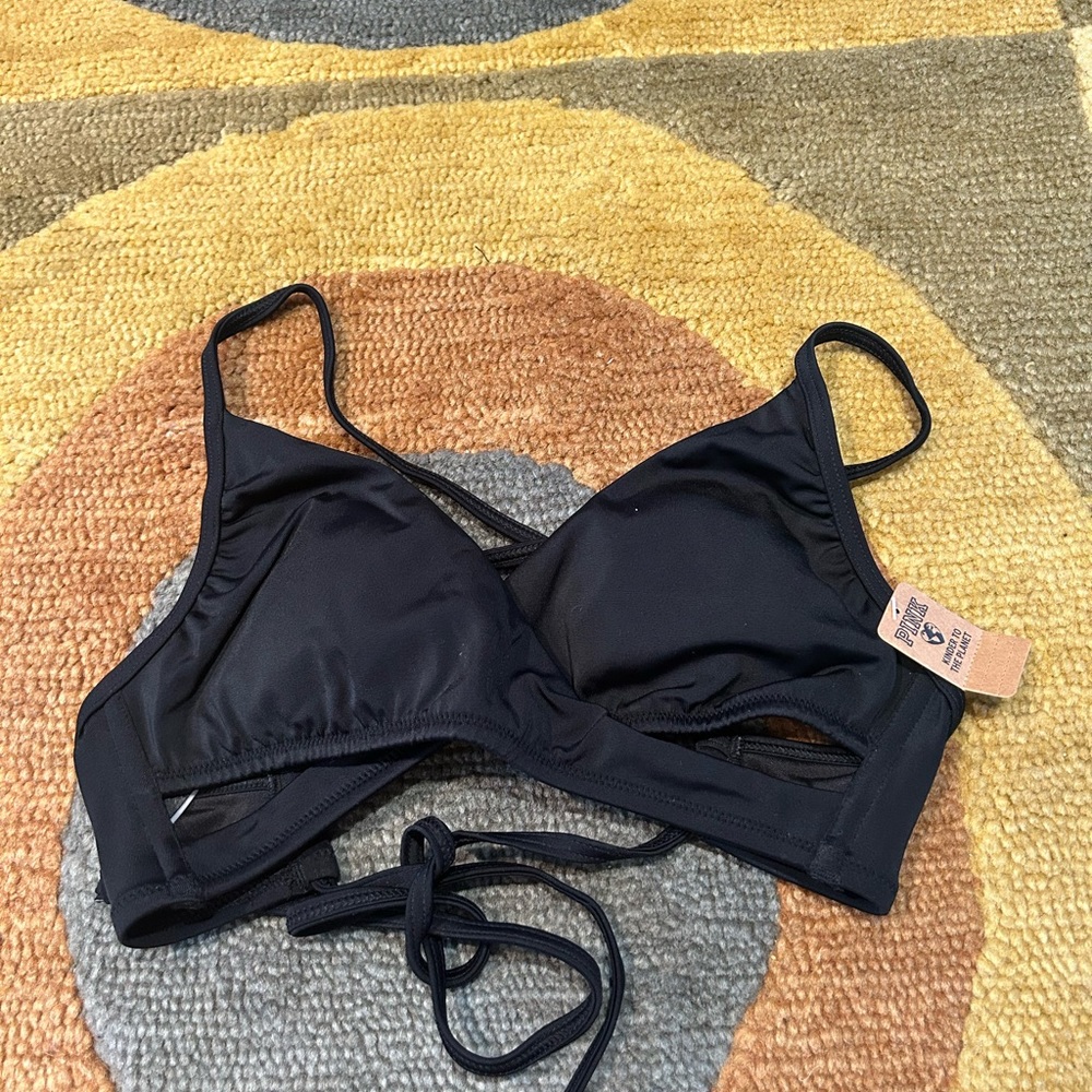 NWT Victoria’s Secret PINK Black Wrap Around Cutout Bikini Top Swimwear Size XS